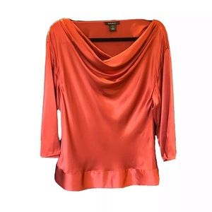 Josie Natori 100% Silk Rust Cowl Neck Blouse